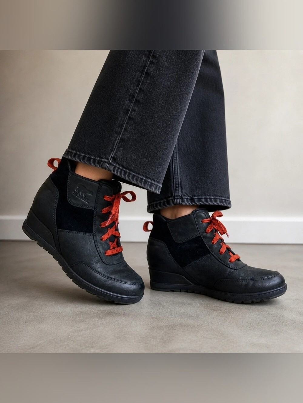 Sorel Joan of Arctic Next Lite Wedge Black Leather Waterproof Boots Women 8.